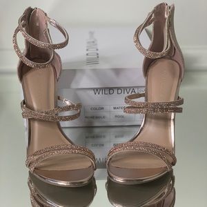 Wild Diva Lounge Rose Gold Rhinestone Heels